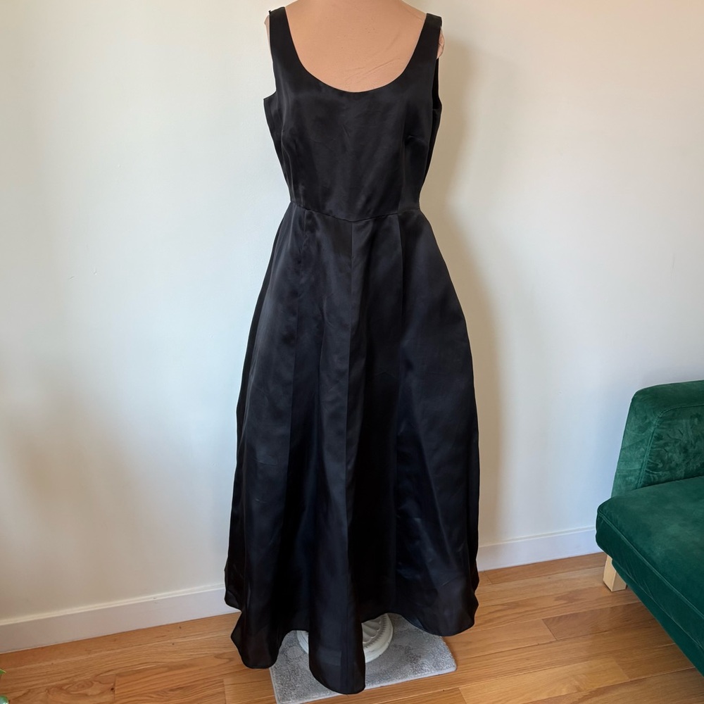 Maska Luxe Silk Black Full Skirt Tailored Midi Teacup Evening Gown Dress Size 10